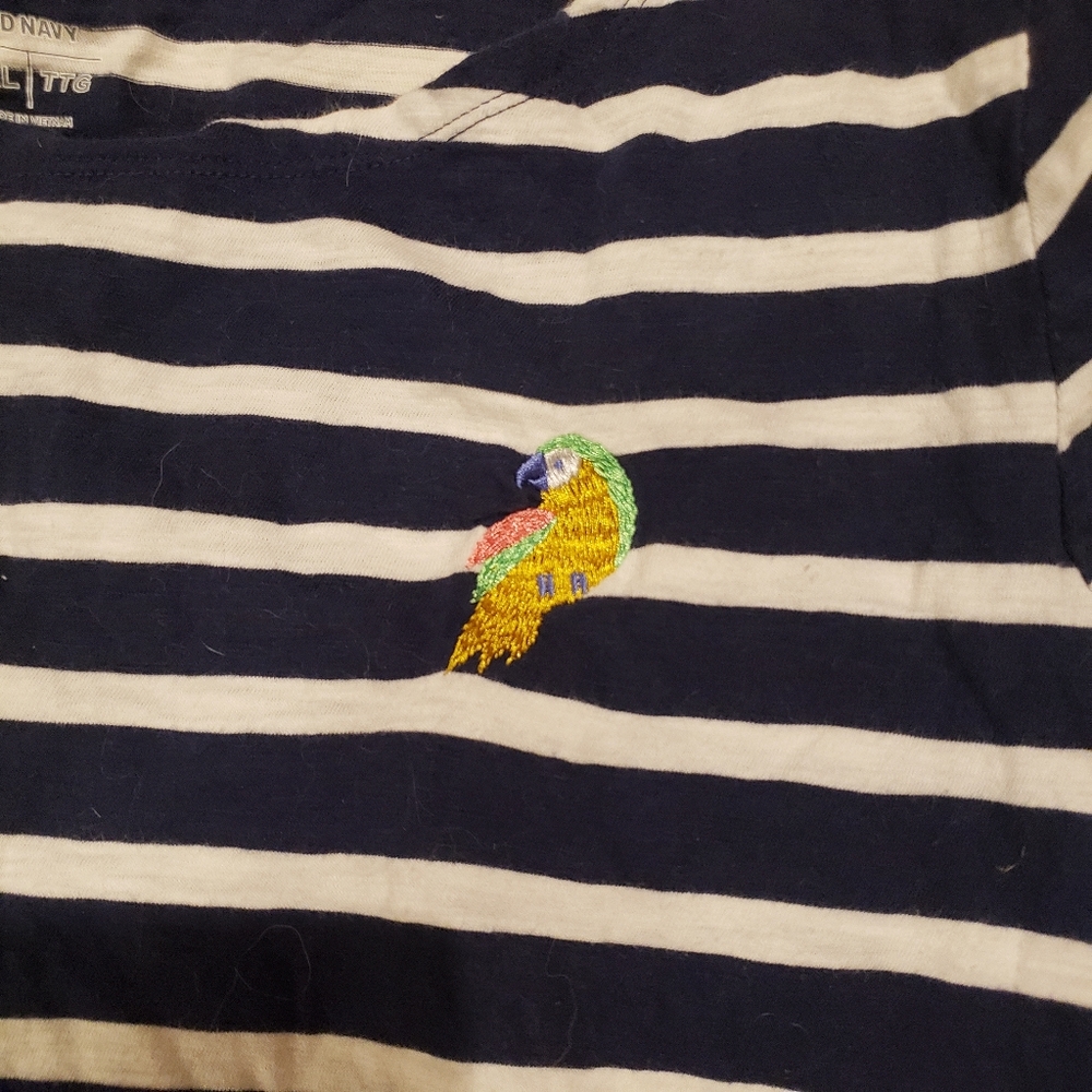 Navy Striped Women’s Old Navy Shirt with Embroidered Parrot XXL